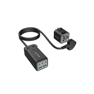 RAVPower 75W Charging Dock with 3 Type C ports 2 USB ports and a power outlet with a multi input travel plug