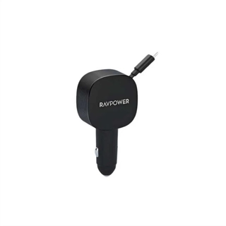 RAVPower 75W Car Charger with Type C and USB Ports and Built in Type C Cable