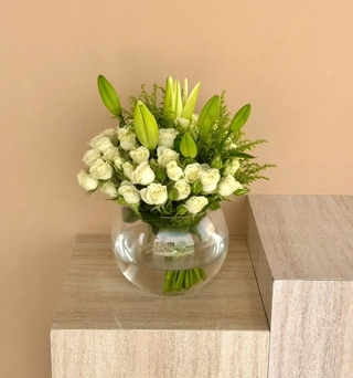 White glass rose vase