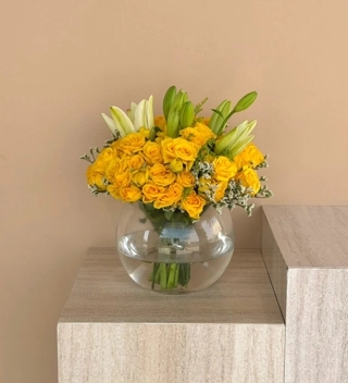 Yellow glass rose vase