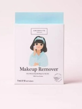 Snowhite 100% Natural Cotton Makeup Remover with Korean Extracts for Oily Skin (10 Sachets)