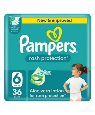 Pampers Tape Diapers Size 6 (+16kg) Rash Protection With Aloe Vera Lotion 36 Peice