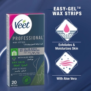 Veet Professional Wax Strips for Dry Skin with Aloe Vera for Legs & Body 20 Strips
