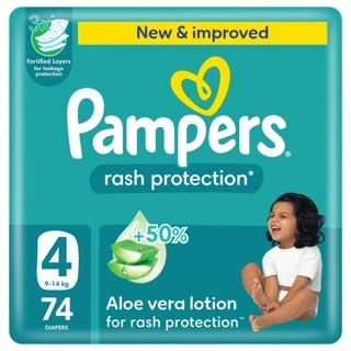 Pampers Baby Dry Diapers Aloe Lotion Size 4 Plus 9 to 14 kg 74 Diapers