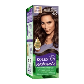 Wella Koleston Naturals Permanent Hair Color Cream, 4/0 Cocoa Medium Brown, Perfect Grey Coverage - 1 Kit