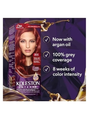 Wella Koleston Intense Hair Color 306/45 Red Passion, With Argan Oil, 100% Grey Coverage