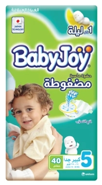 Babyjoy Tape Diapers, Size 5 junior (14-23kg), Jumbo Pack - 40 Diapers