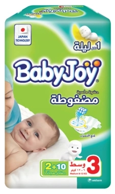 Babyjoy Tape Diapers Size 3 Medium (6-12 Kg) Saving Pack 12 Pcs