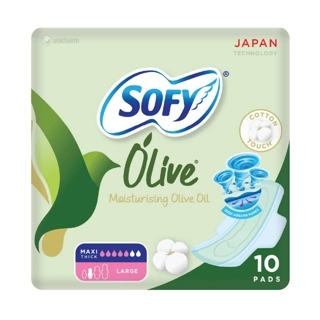 Sofy Slim Olive Large Pads, with Olive Oil for Gentle Daily Care and Comfort, 10 Pads