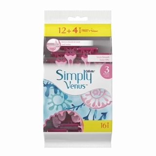Gillette Simply Venus 3 Disposable Razors 3 Blades, 12 + 4 Free Value Pack