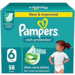 Pampers Tape Diapers With Aloe Vera Lotion Size 6 (+13 Kg) 58 Diapers