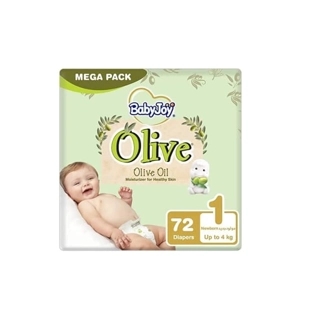 Babyjoy Olive Tape Diapers With Olive Oil Newborn Size 1 (up to 4 Kg) With Navel Cut Mega Pack 72 Pcs
