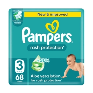 Pampers Tape Diapers Size 3 (6-10kg) Rash Protection With Aloe Vera Lotion 68 Peice