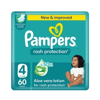 Pampers Tape Diapers Size 4 (9-14kg) Rash Protection With Aloe Vera Lotion 60 Peice