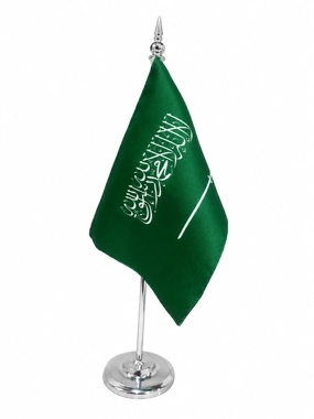 White Saudi Desk Flag with Base W21