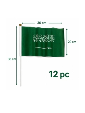 12 Pcs Saudi Arabia Handheld Flags – Ultra-Lightweight Single-Sided 30×20 cm Flags with 38 cm Plastic Sticks for National Day