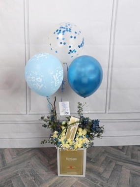 Combination for Baby Boy Chocolates flowers and Balloons