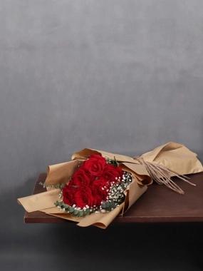 Red Flowers Brown Bouquet 9
