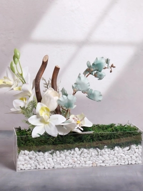 Artificial White Cymbidium With Acrylic