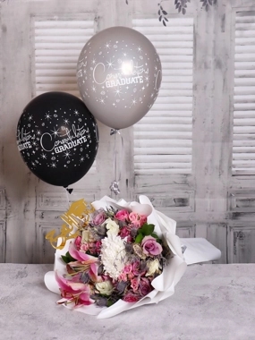 Graduation Bouquet RA with Balloons