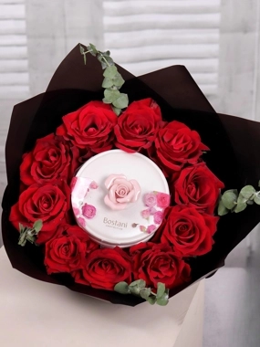 Red Bouquet with Bostani Small Chocolate Box