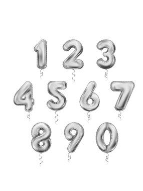 Balloon numbers 0 to 9 silver large