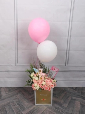 Combination for Baby Girl Chocolates flowers and Balloons
