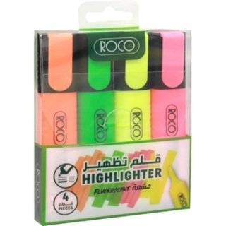 Roco Chisel Tip Pocket Highlighters, Assorted Colors, 4-Pack