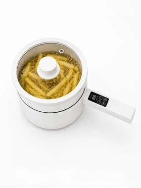 Multi-Function Electric Cooking Pot with Steamer Basket & Glass Lid – Elegant White