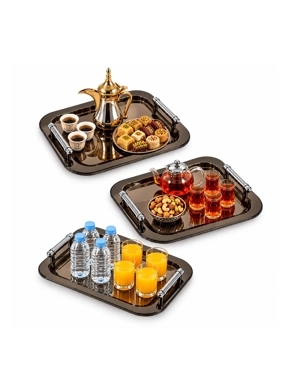 Black Serving Tray Set with Metal Handles