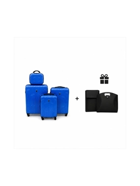 New Travel Fiber Trolley Suitcase Set (4 Pieces) – Blue, with a Free Laptop Bag