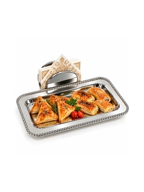 Stainless Steel Serving Tray with Napkin Holder 45×20 cm