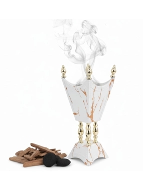 Luxury Incense Burner with a White and Gold Marble Design