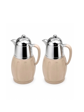 Coffee & Tea Thermos Set, Silver & Beige Color, 2 Pieces, 1 Liter