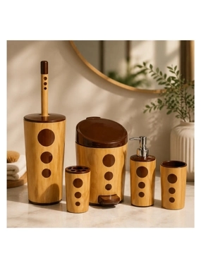 Luxury Wooden Bathroom Accessories Set – 5 Pieces Elegant Design