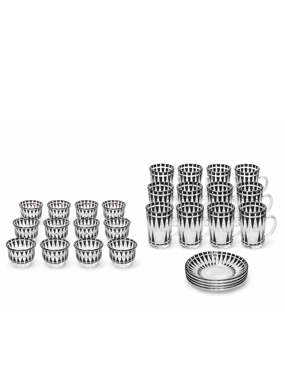 Luxury Glass Serving Set with Cups, Mugs & Saucers –36Pieces