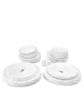 Classic White Dinnerware Set with Elegant Wavy Design