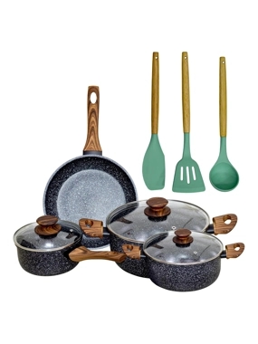 Granite Cookware with Glass Lids 10-Piece Set Sweet Home
