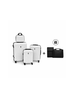New Travel 4-Piece White Fiber Trolley Suitcase Set – Includes Free Laptop Bag and iPad Case