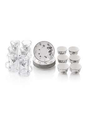 Elegant Glass Cups & Porcelain Tea Set with Saucers 36 PCS
