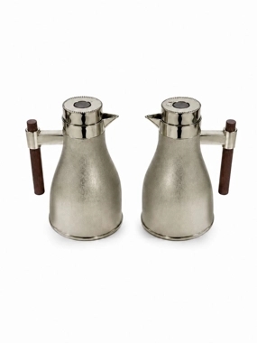 Al Saif Luxury Vacuum Flask Set 1L + 1L – Silver with Wooden Handles