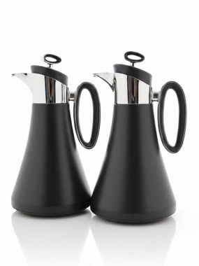 Elegant Black Thermal Coffee Pot Set – 2 Pieces | 1 + 1 Liter