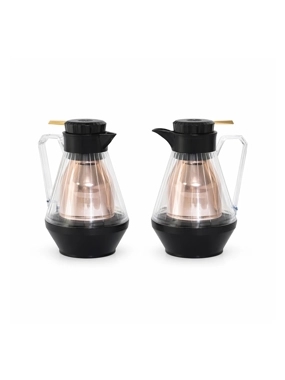 Transparent tea and coffee thermos set with black base, 1 liter + 1 liter