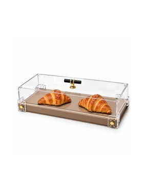 Beige Serving Tray with Clear Cover 46×16 cm