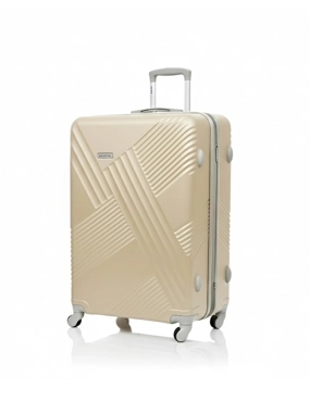 New Travel Hard Fiber Trolley Suitcase Geometric Cross Design 28 Inch Cream