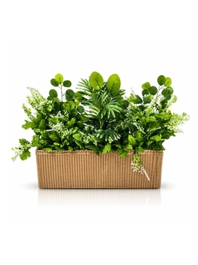 Elegant Artificial Greenery Arrangement in Decorative Wicker Basket