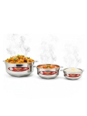 Maxima crystal Steel Food Storage Set – 3 Pieces (2.5L, 3.5L, 5L)