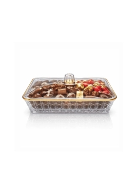 Rectangular Divided Acrylic Serving Tray with Lid – Elegant Gold Rim