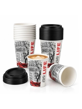 Black and White Paper Cups with Lids 20 Pieces