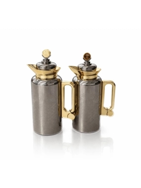 Tea and coffee thermoses, silver and gold color, 2 pieces, 1+1 liter